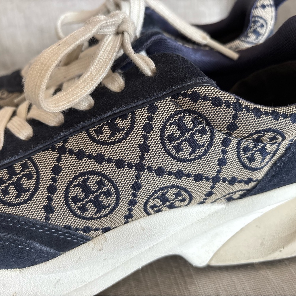 Tory Burch T Monogram Good Luck Trainers in Navy Blue 10M EUC